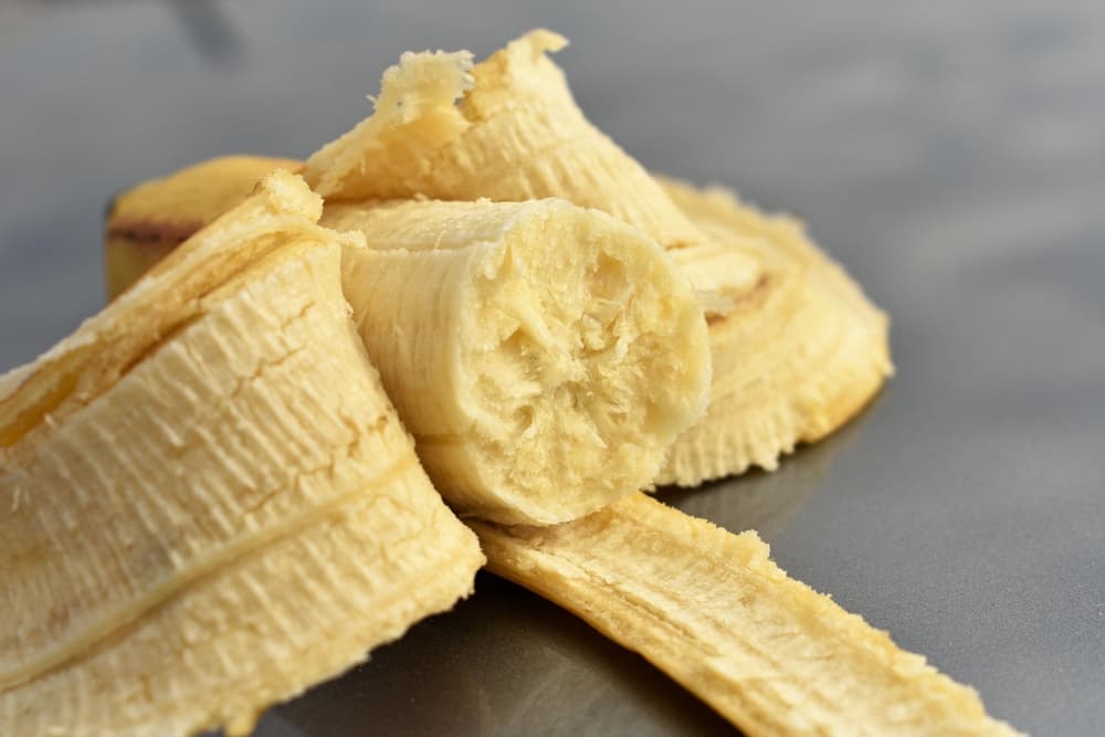 Close up of a banana in a peel
