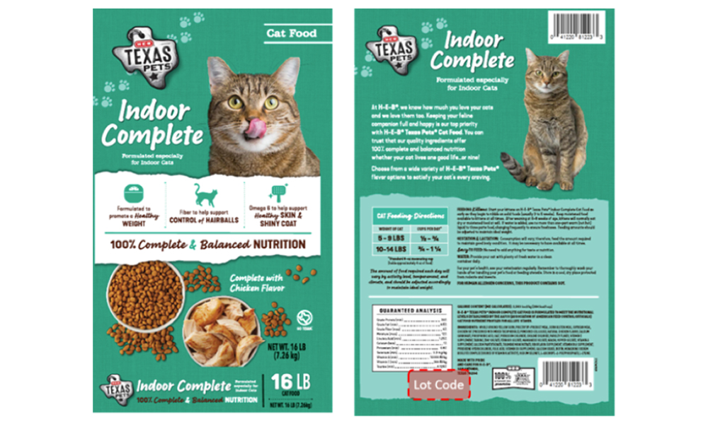 HEB Texas Pets Recalls Indoor Complete Dry Cat Food
