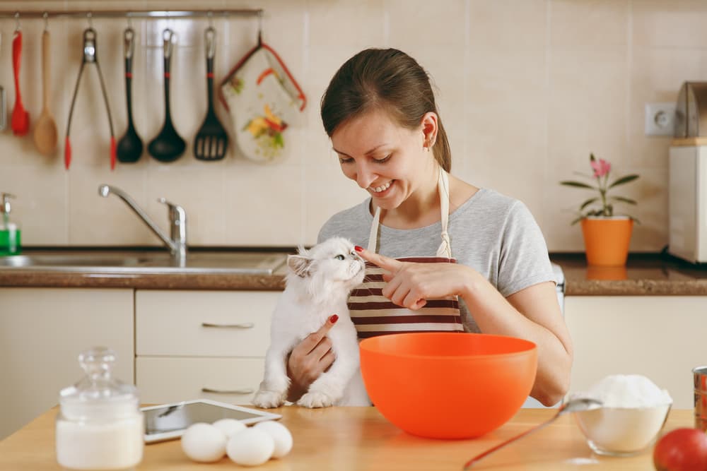 Woman cooking her cat's food